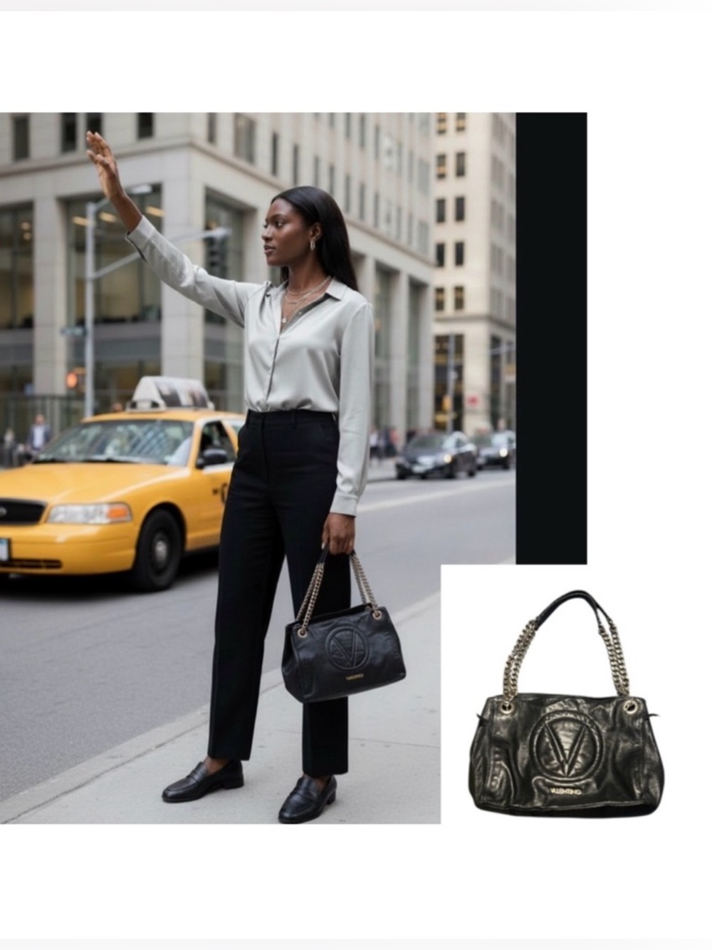 Valentino Black Leather Bag Tote with Silver Chain Straps Mario soft and slouchy - Picture 2 of 16